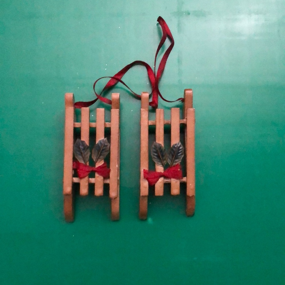Set of 2 Wood Sled Ornaments